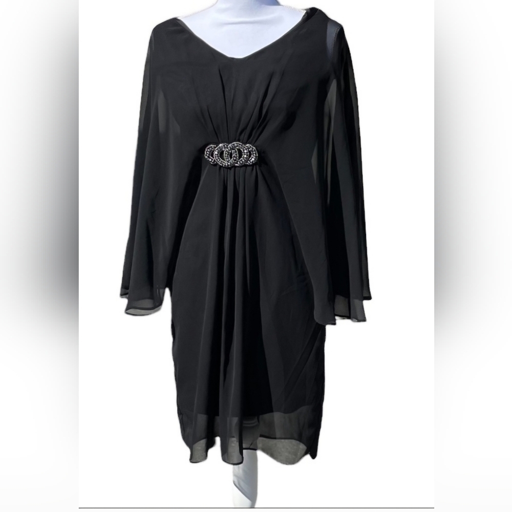 NWOT | Connected Apparel | Black V-Neck Dress with Flutter Sleeves | Size: 10 - Picture 3 of 9